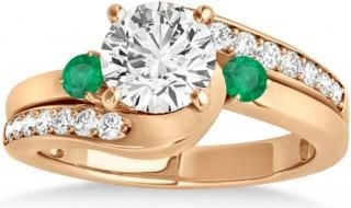 Allurez Swirl Design Emerald & Diamond Engagement Ring Setting 14k Rose Gold 0.38ct