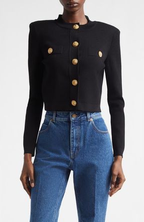 Balmain Button Detail Cardigan in Black at Nordstrom, Size 14 Us