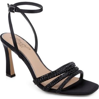 Badgley Mischka Zimal Ankle Strap Sandal in Black Satin at Nordstrom, Size 5.5