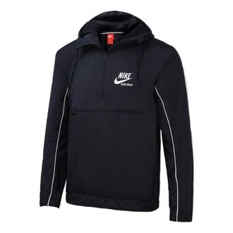 Nike Mens Nike Alphabet Printing Half Zipper Hooded Long Sleeves Jacket Black AT5283-010