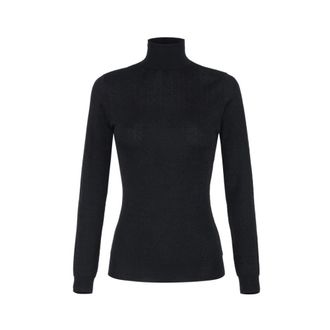 Elisabetta Franchi Wollen trui met jacquard micro-logo - Dames - Coltruien - Zwart - XS - Wol - Truien & Vesten