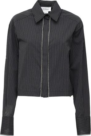 Sportmax Magma Rhinestone Piping Cotton Poplin Boxy Casual Shirt
