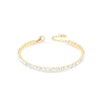 Freddy Bracciale Tennis in Acciaio Dorato con Gemme Bianche