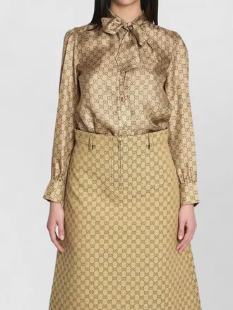 Gucci silk twill shirt puff shoulders bow