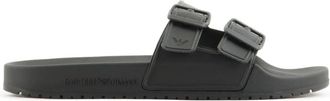 Emporio Armani Double Buckle Slides - Heren - Sandalen - Zwart - 39 EU - Schoenen