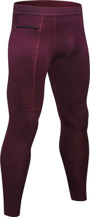 Generic Mens Compression Leggings Cool Dry Sport Training Pants Running Gym Tights with Zip Pockets Wine Red