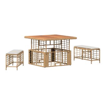 vidaXL Conjunto De Comedor De Jard&iacute;n Con Coj&iacute;n 3 Pcs Natural Y Vidaxl
