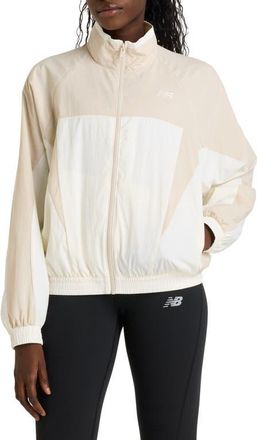 New Balance Oversize Water Resistant Colorblock Nylon Jacket in Sea Salt at Nordstrom, Size Medium