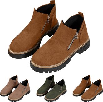 Generic Womens Zip Up Ankle Boots Womens Zip Up Ankle Boots Slip On Outdoor Boot Comfortable Stylish Boot Classic Western Booties Round Toe Low Heel Booties F