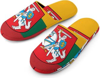 Generic Lithuania Flag Lithuanian Emblem Warm Mens Slippers Slip On Soft Fleece House Shoes Winter Indoor Outdoor