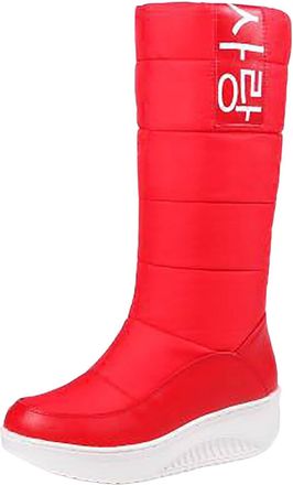 Generic Women Winter Snow Boots Warm Mid Calf Boots Anti-Slip Comfortable Lightweight Platform Down Cotton Shoes (3-Red, 3.5)