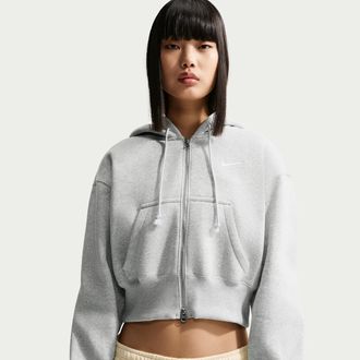 Nike Womens Nike Sportswear Phoenix Fleece Loose Full-Zip Cropped Hoodie in Grey | HV2426-043