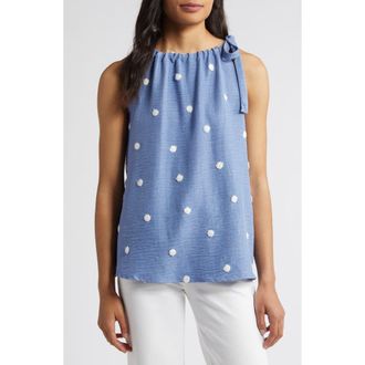 Loveappella Tie Shoulder Sleeveless Top in Chambray at Nordstrom, Size Small