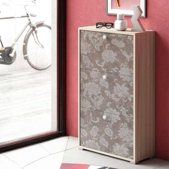 Dmora Zapatero Dlos, Mueble De Entrada Polivalente Con 3 Puertas Abatibles, Zapatero De Doble Profundidad, 100% Made In Italy, 67x28h112 Cm, Olmo Y Fantas&iacute;a