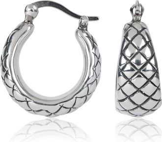 MAX + STONE 925 Sterling Silver Oval Weave Chunky Hoop Earrings