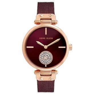 Anne Klein Womens Crystal Burgundy Dial Watch