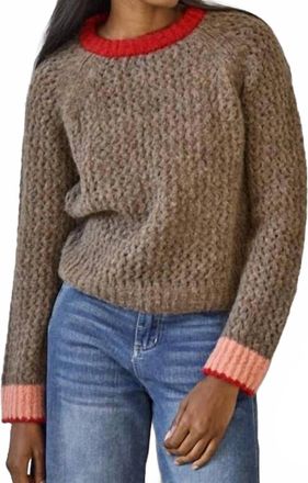 Lilla P Long Sleeve Contrast Trim Alpaca Sweater In Java Combo
