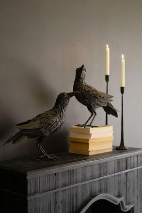 Kalalou Set Of Two Black Metal Halloween Crows