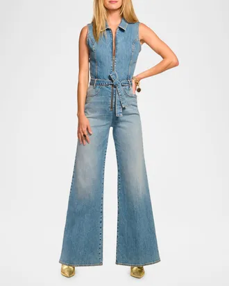 Ramy Brook Jemma Wide-Leg Denim Jumpsuit