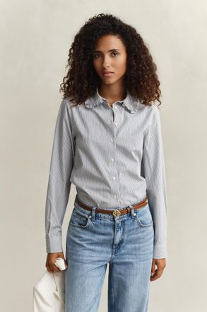 GANT Women Frilly Striped Cotton Shirt (44) CLASSIC BLUE