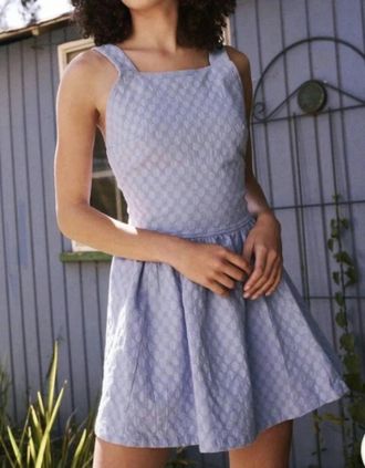 Free People Va Va Volume Jacquard Criss Cross Back Mini Dress In Blue