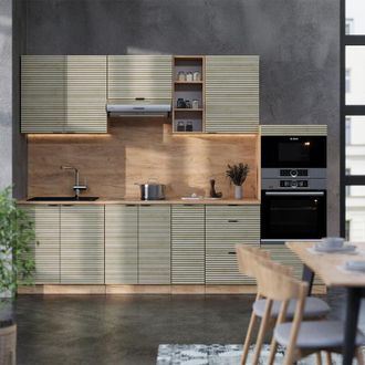 Vicco Mueble De Cocina Fame-line, Panel De Roble/roble Goldkraft, 280 Cm, Et Antracita, Vicco