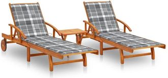 vidaXL Vidaxl - Tumbonas Con Mesa Y Cojines 2 Uds Madera Maciza De Acacia