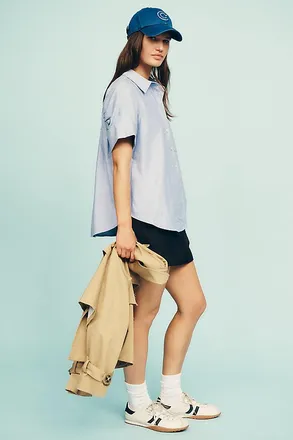 Maeve Short-Sleeve Yoke Shirt Top