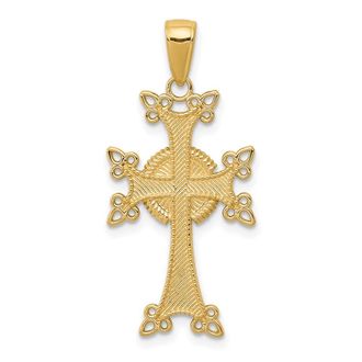 Diamond2Deal 14k Yellow Gold Polished Textured Armenian Cross Pendant