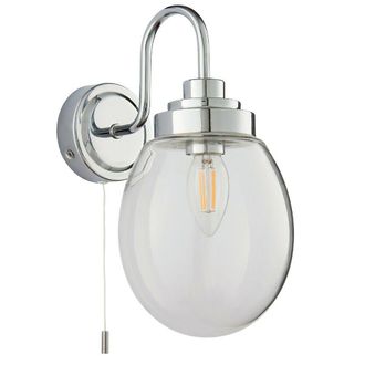 Loops IP44 Bathroom Wall Light Chrome & Round Clear Glass Modern Curved Arm Oval Lamp