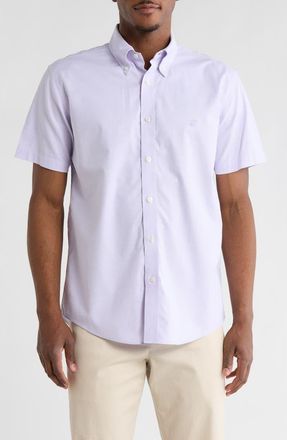 Brooks Brothers Regular Fit Non-Iron Stretch Oxford Short Sleeve Button-Down Shirt in Violet Tulip Solid at Nordstrom Rack, Size Xx-Large
