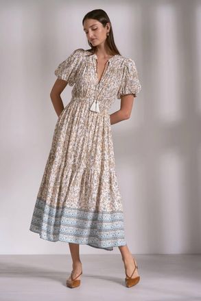 Elan Whimsy Print Midi Dress In Blue Multi