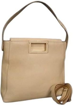Ferragamo Light Beige Leather Handbag Shoulder Bag Tote Bag (Pre-Owned)
