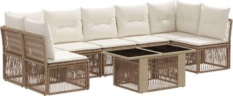 vidaXL Conjunto De Sof&aacute;s De Jard&iacute;n 7 Uds. Beige Rat&aacute;n Sint&eacute;tico Vidaxl