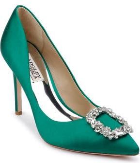 Badgley Mischka Cher Crystal Embellished Pump in Emrld Satn at Nordstrom Rack, Size 5.5