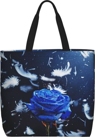 Generic Women Handbag Blue Flower In Feather Travel Tote Bag Reusable Girls Shopping Bags, For Christmas, School, Swim, Birthday, Work