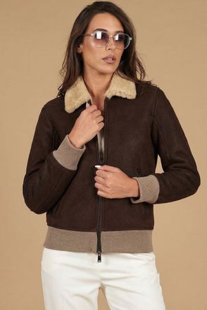 D'Arienzo Bomber in montone testa di moro colletto a contrasto DArienzo, Seleziona Taglia M, Colore Testa di moro