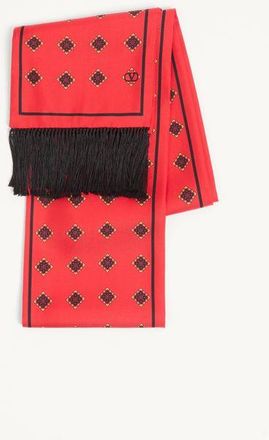 Valentino Garavani Opticool Silk Bandeau Scarf With Fringe Man RED/BLACK UNI
