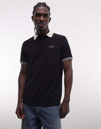 Barbour Howall - Polo a maniche corte nera con bordi a contrasto e logo-Nero