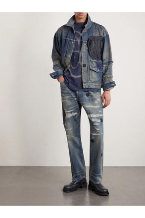 Neighborhood + Chito Savage Appliqu&eacute;d Distressed Denim Jacket