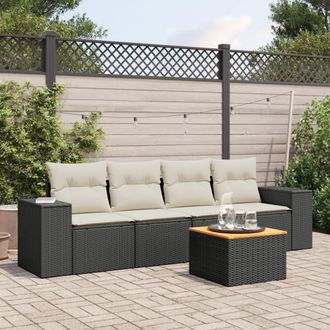 vidaXL Set De Muebles De Jard&iacute;n 5 Pzas Y Cojines Rat&aacute;n Sint&eacute;tico Negro Vidaxl