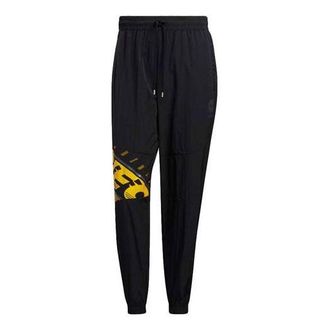 adidas Mens adidas neo Basketball Series Alphabet Printing Lacing Bundle Feet Sports Pants/Trousers/Joggers Black HM9989