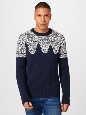 Selected Snowden Jacquard Sweater Mens Blue Cotton Crew Neck GBO63