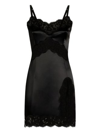 Dolce & Gabbana lace-trimmed satin slip mini dress - Black