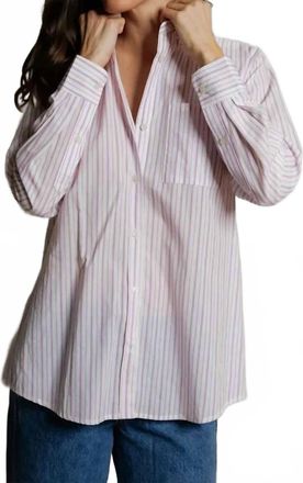 perfectwhitetee Avalon Button Down Shirt In Ultraviolet Stripe