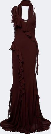 De La Vali Mayara ruffled scarf-detail georgette gown
