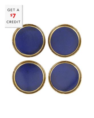 Vietri Vietri Set Of 4 Florentine Wooden Accessories Cobalt & Gold Coasters With $8 Credit