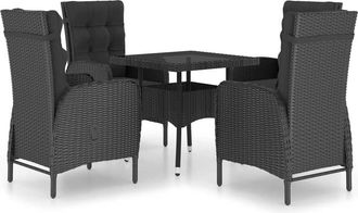 vidaXL Set De Comedor De Jard&iacute;n 5 Pzas Rat&aacute;n Sint&eacute;tico Y Vidrio Negro Vidaxl