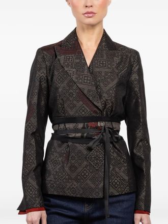Ibrigu geometric-print belted jacket - Black