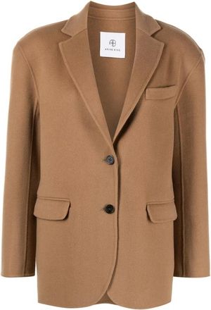 Anine Bing Blazers, female, Brown, Size: 2XS Camel Wool Blend Notched Lapel Jacket